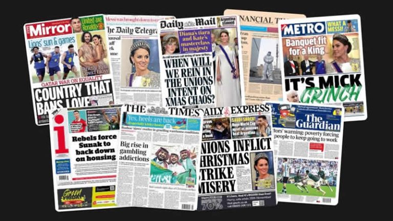 23 Kasım Çarşamba: İngiltere gazetelerinden öne çıkan manşetler