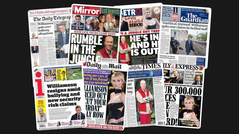 9 Kasım Çarşamba: İngiltere gazetelerinden öne çıkan manşetler