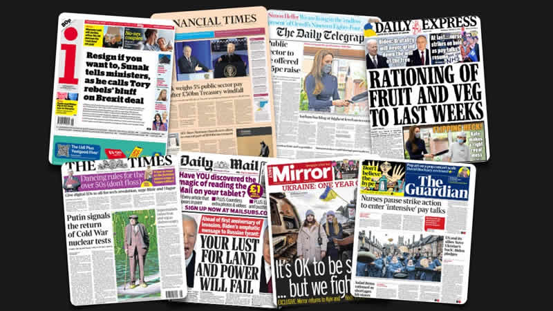 22 Şubat Çarşamba: İngiltere gazetelerinden öne çıkan manşetler