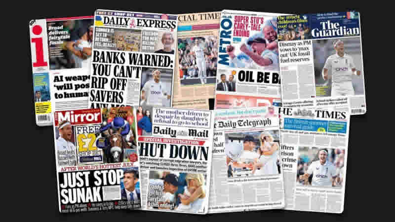 1 Ağustos Salı: İngiltere gazetelerinden öne çıkan manşetler