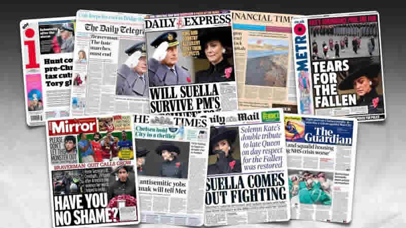 13 Kasım Pazartesi: İngiltere gazetelerinden öne çıkan manşetler